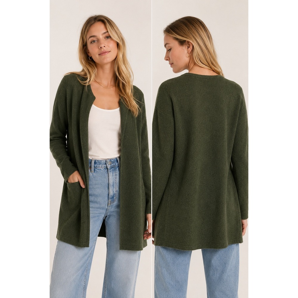 J.Crew Vanessa Cardigan Open Front Olive Green 100% Cotton Pockets Womens Size S